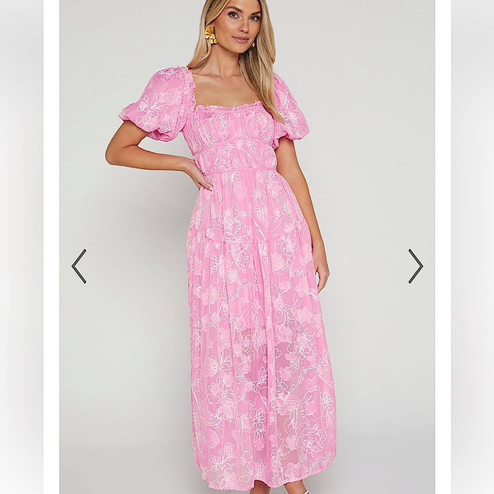 SHOWPO- Harley Puff Sleeve Midi Dress in Hot Pink